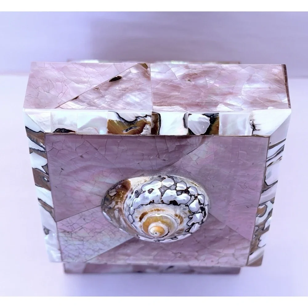 VTG Gumps San Francisco Jewelry Box Pen Shell Tiger Regency Vanity Pink Pearl